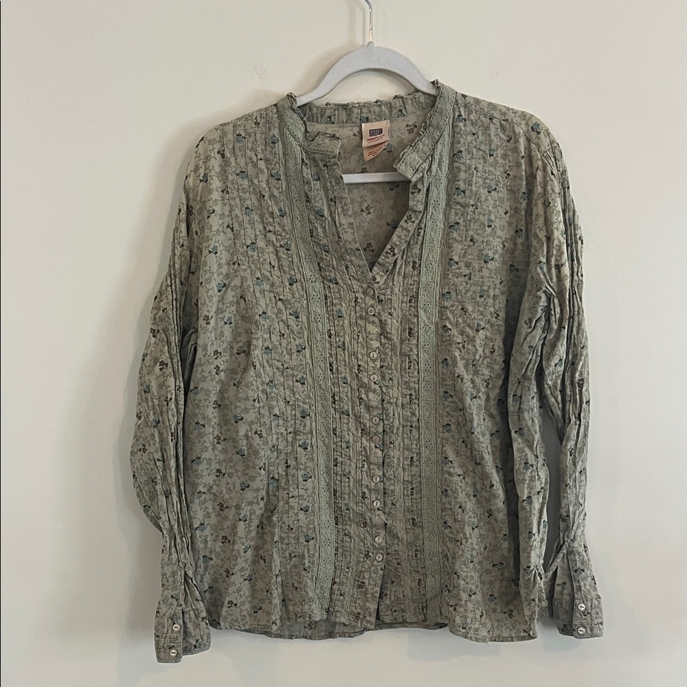 Vintage Faded Glory Boho Top Floral Lace Green 90s Y2K Fairy Grunge Earthy 16